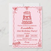 Girly Red and Pink Bow Cake Birthday Invitation Kaart (Voorkant)