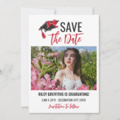 Girly Red Bow & Pet Afstuderen Save The Date (Voorkant)