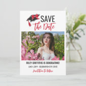 Girly Red Bow & Pet Afstuderen Save The Date (Staand voorkant)