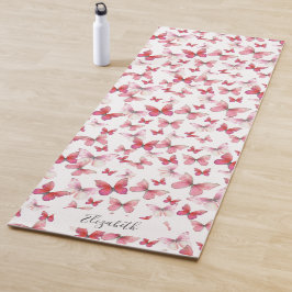 Girly Red Butterflies Aangepaste naam Yogamat