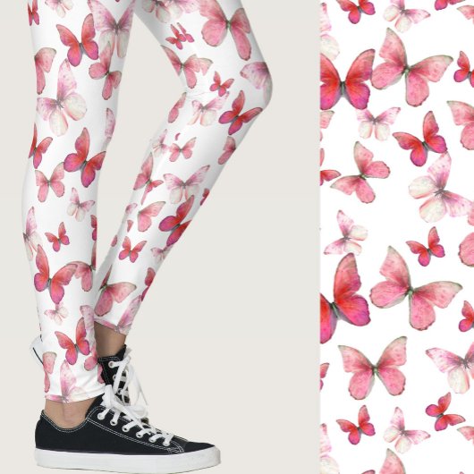 Girly red butterfly whimsical patterned leggings