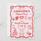 Girly Red Coquette Galentine's Pajama Party Kaart (Voorkant)