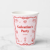 Girly Red Coquette Galentine's Party Papieren Bekers (Achterkant)