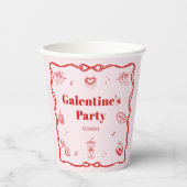 Girly Red Coquette Galentine's Party Papieren Bekers (Voorkant)