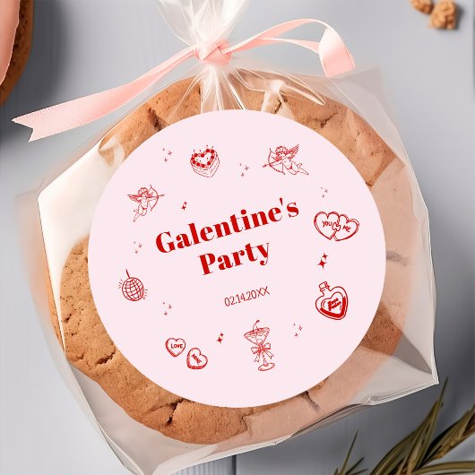 Girly Red Coquette Galentine's Party Ronde Sticker
