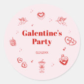 Girly Red Coquette Galentine's Party Ronde Sticker (Voorkant)