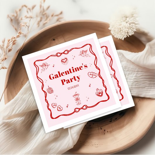 Girly Red Coquette Galentine's Party Servet