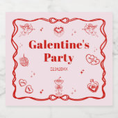 Girly Red Coquette Galentine's  Party Sparkling Wijnetiket (Enkel label)