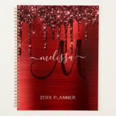 Girly Red Dripping Glitter Brushed Metal 2023 Planner (Voorkant)
