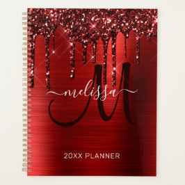 Girly Red Dripping Glitter Brushed Metal 2023 Planner