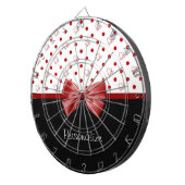 Girly Red en Black Polka Dot hoort kraai met naam Dartbord (Voorkant Rechts)