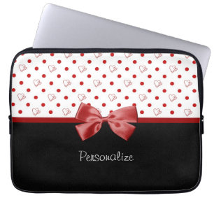 Girly Red en Black Polka Dot hoort kraai met naam Laptop Sleeve