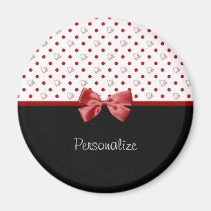 Girly Red en Black Polka Dot hoort kraai met naam Magneet