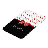 Girly Red en Black Polka Dot hoort kraai met naam Magneet (Linkerzijde)
