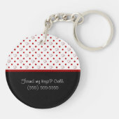 Girly Red en Black Polka Dot hoort kraai met naam Sleutelhanger (Achterkant)