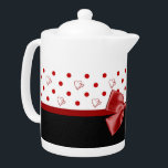Girly Red en Black Polka Dot hoort kraai met naam Theepot<br><div class="desc">Een girale pot met schattige rode harten en trendy polka stippen. Ideaal voor een stijlvol meisje in plezier en mode! Afbeelding is plat zonder letterlijke versieringen.</div>