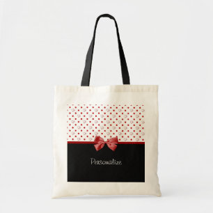 Girly Red en Black Polka Dot hoort kraai met naam Tote Bag