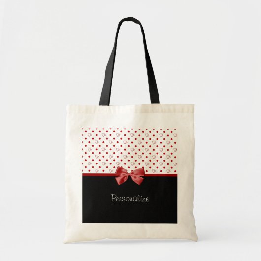 Girly Red en Black Polka Dot hoort kraai met naam Tote Bag (Voorkant)
