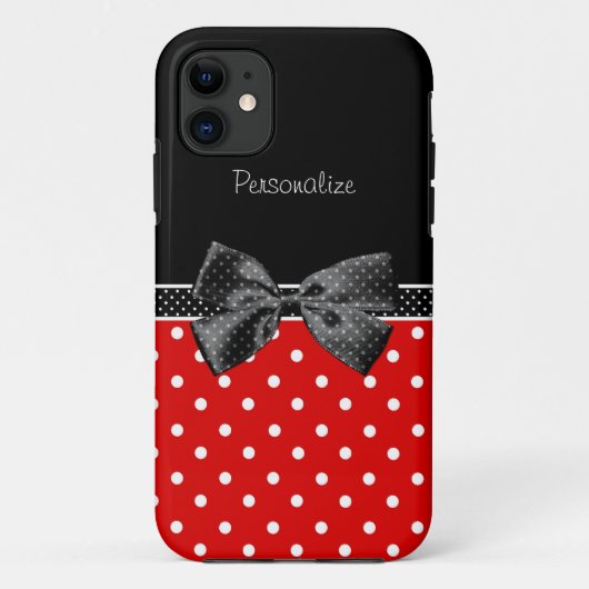 Girly Red en Black Polka Dots met naam en toenaam Case-Mate iPhone Case (Achterkant)