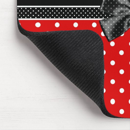 Girly Red en Black Polka Dots met naam en toenaam Muismat (Hoek)