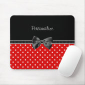 Girly Red en Black Polka Dots met naam en toenaam Muismat (Met muis)