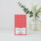 Girly Red en White Polka Dots Visitekaartje (Staand voorkant)