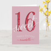 Girly Red Faux glitter Sweet 16 Verjaardag Kaart (Gele Bloem)