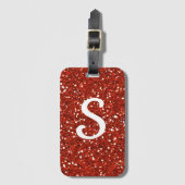Girly Red Glitter Monogram Initiaal Bagagelabel (Voorkant (verticaal))