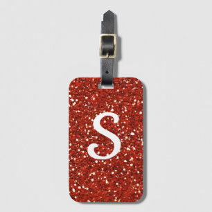 Girly Red Glitter Monogram Initiaal Bagagelabel