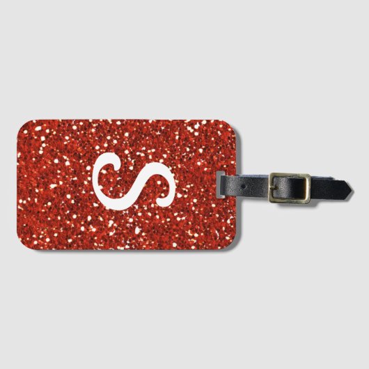 Girly Red Glitter Monogram Initiaal Bagagelabel (Voorkant (horizontaal))