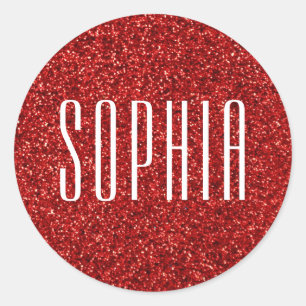 Girly Red Glitter Naam Schattige Sparkle Ronde Sticker