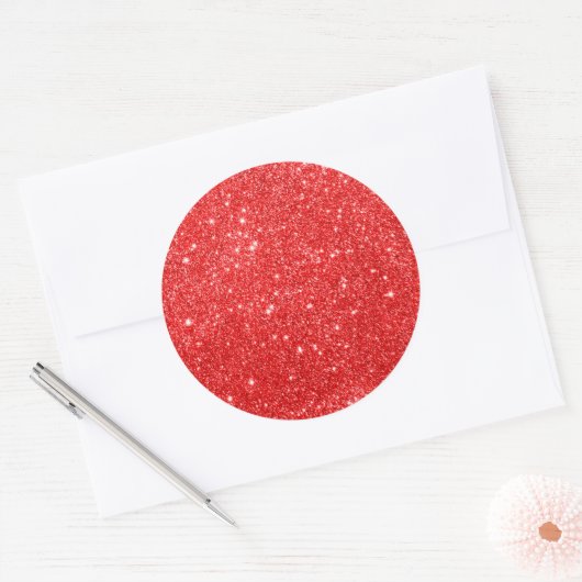 Girly Red Glitter Ronde Sticker (Envelop)