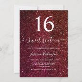 Girly red glitter script chic Sweet 16 Kaart (Voorkant)