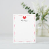 Girly Red Heart Gepersonaliseerde briefpapier Kaart (Staand voorkant)