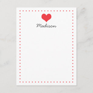 Girly Red Heart Gepersonaliseerde briefpapier Kaart
