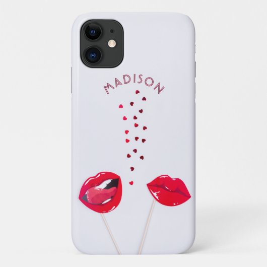 Girly Red Lips Hearts Personal Name LGBT Case-Mate iPhone Case (Achterkant)