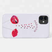 Girly Red Lips Hearts Personal Name LGBT Case-Mate iPhone Case (Achterkant (horizontaal))