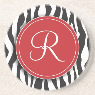 Girly Red Monogram Zebra Print Onderzetter