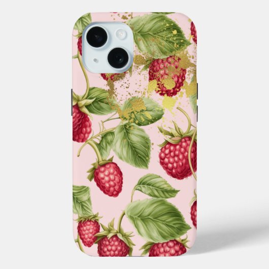 Girly Red, Pastel Pink en Gold Raspberry Fruit Case-Mate iPhone Case (Achterkant)