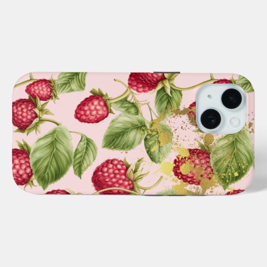 Girly Red, Pastel Pink en Gold Raspberry Fruit Case-Mate iPhone Case (Achterkant (horizontaal))