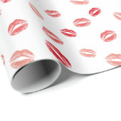 Girly Red Pink Lipstick Kisses Pattern Cadeaupapier (Rol Hoek)