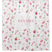 Girly Red Pink Waterverf Pattern Monogram Naam Douchegordijn (Voorkant)