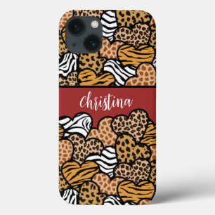 Girly Red Speelse Dierenprint Harten Naam Case-Mate iPhone Case