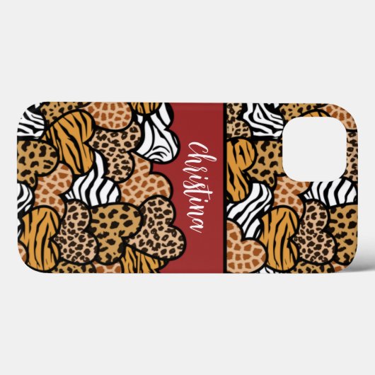 Girly Red Speelse Dierenprint Harten Naam Case-Mate iPhone Case (Achterkant (horizontaal))