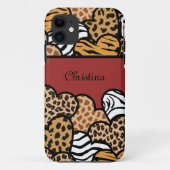 Girly Red Speelse Dierenprint Harten Naam Case-Mate iPhone Case (Achterkant)