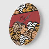 Girly Red Speelse Dierenprint Harten Naam Grote Klok (Hoek)