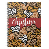 Girly Red Speelse Dierenprint Harten Naam Notitieboek (Voorkant)