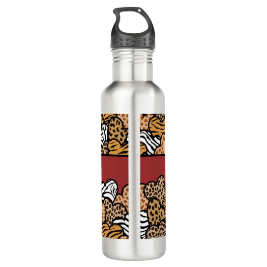Girly Red Speelse Dierenprint Harten Naam Waterfles (Achterkant)