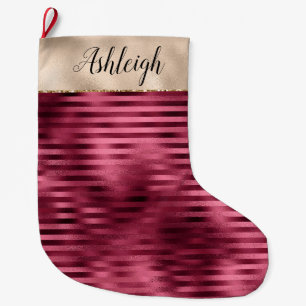 Girly Red Stripes Gold Glam Grote Kerstsok