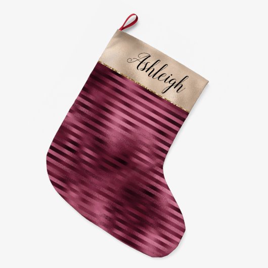 Girly Red Stripes Gold Glam Grote Kerstsok (Voorkant (Hangend))